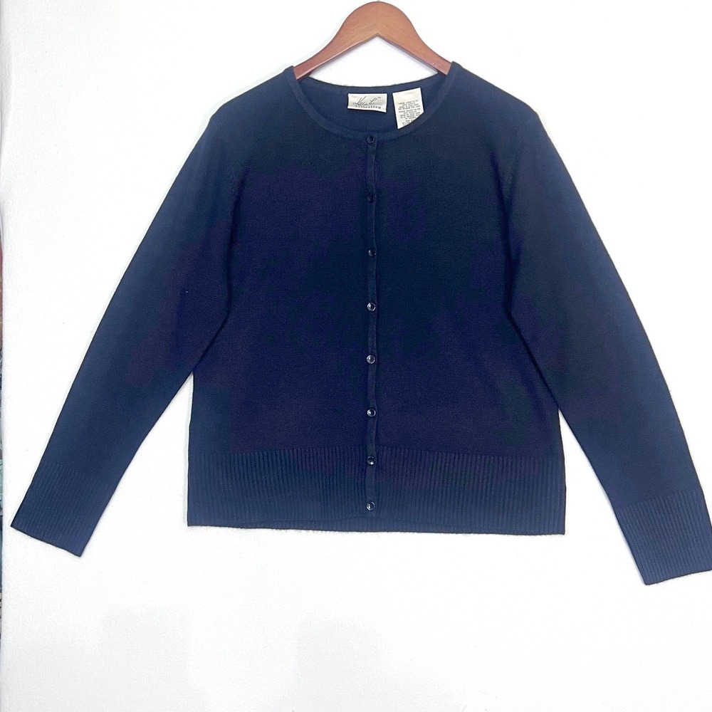 Vintage‎ Kathie Lee Collection Black Cardigan Button Front Sweater Women's L Y2K